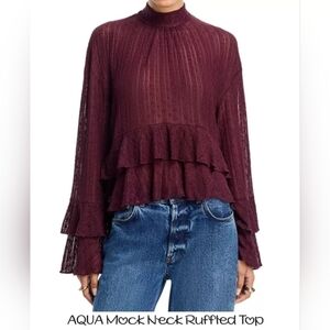 Aqua Mock Neck Ruffled Top